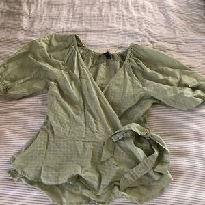 sage green wrap top